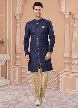 Attractive Sequins Jacquard Banglori Silk Indowestern Sherwani