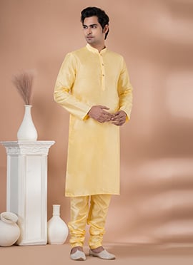 Banarasi Dupion Yellow Kurta Pyjama