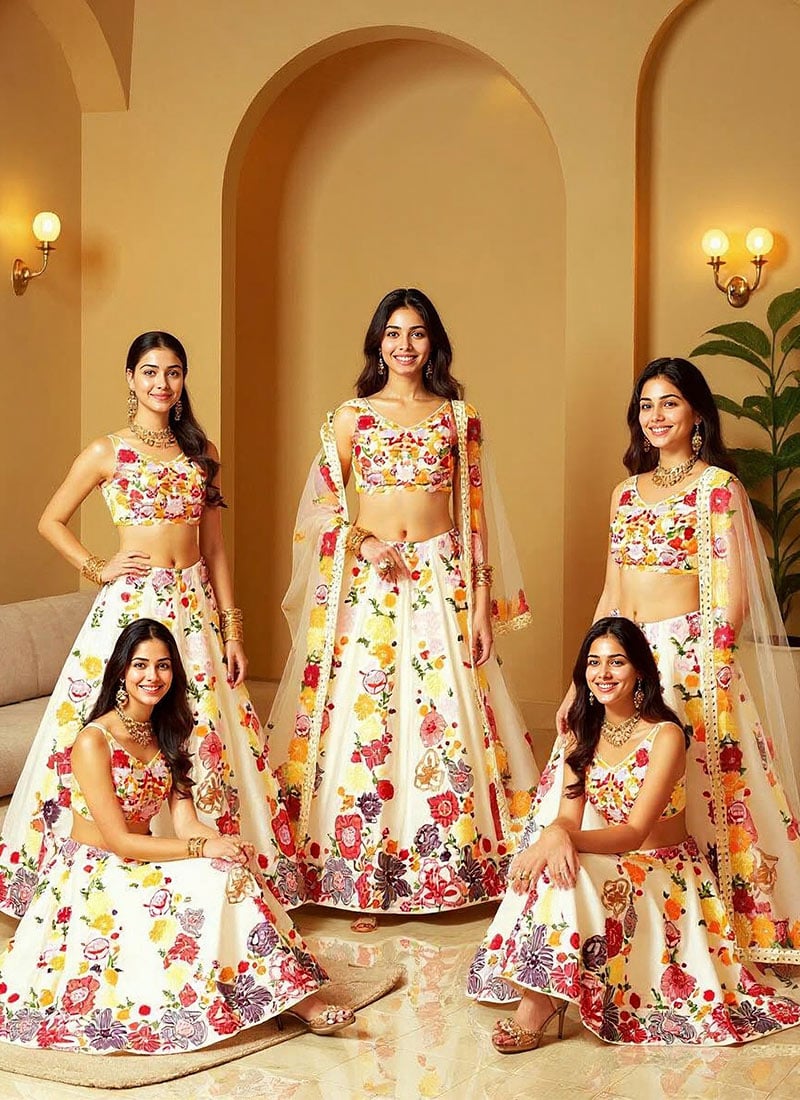 Beautiful White Chinon Embroidered Sequins Lehenga Wedding Wear