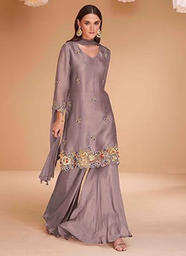Beautifully Embroidered Silk Sharara Suit