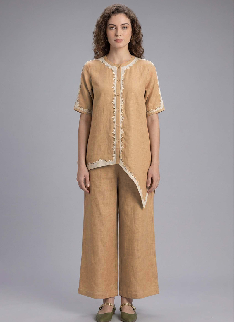Beige Cotton Classy Co Ord Set After Six Wear