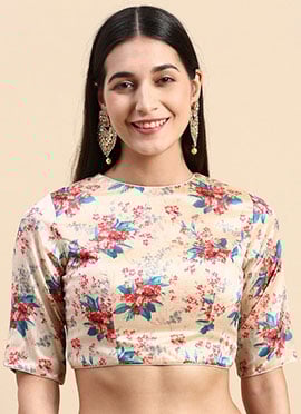 Beige Cotton Silk Digital Printed Blouse
