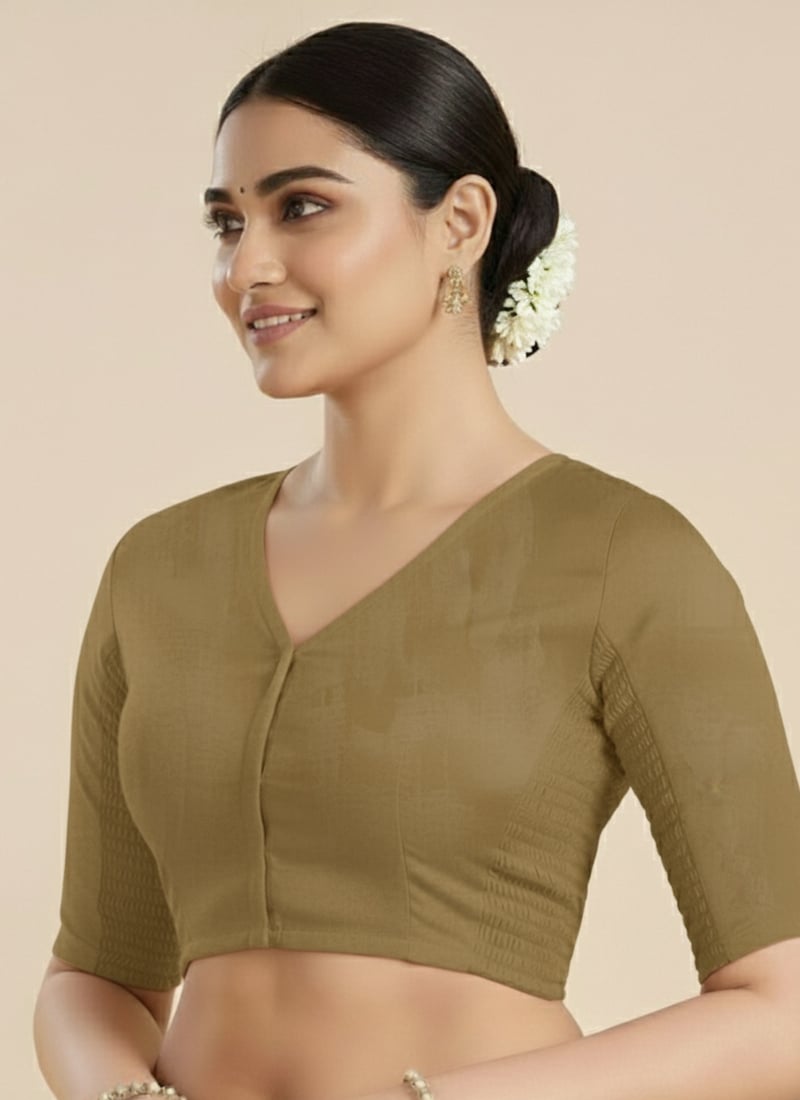 Beige Cotton Smocking Blouse Party Wear