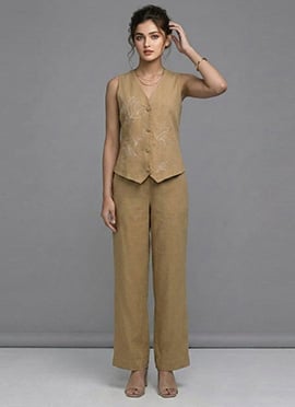 Beige Desert Bloom Cotton Co ord Ensemble