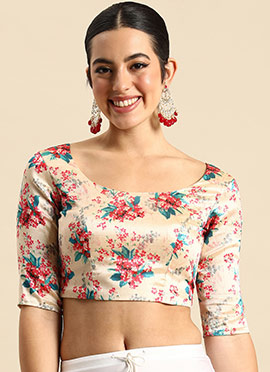 Beige Digital Printed Cotton Silk Blouse