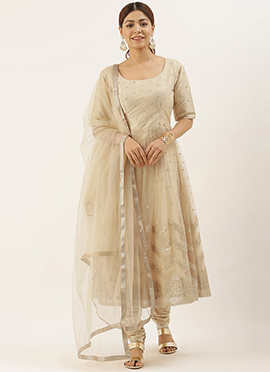 Beige Embroidered Anarkali Suit