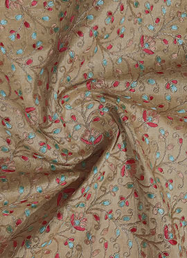 Beige Embroidered Art Silk Fabric