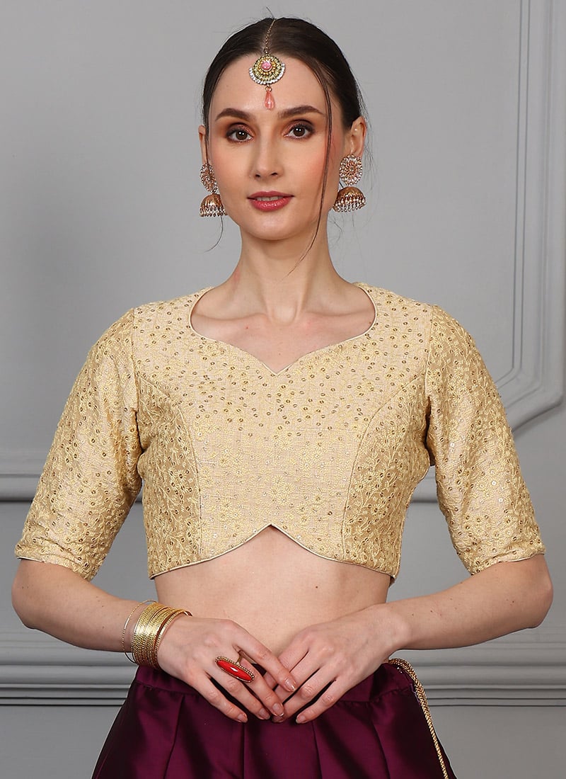 Beige Embroidered Cotton Blouse Festive Wear