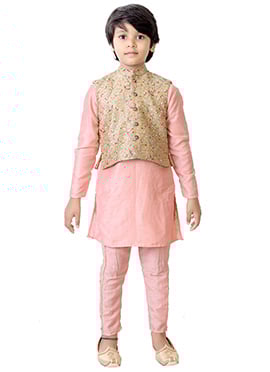 Beige Embroidered N Pink Bandi Set