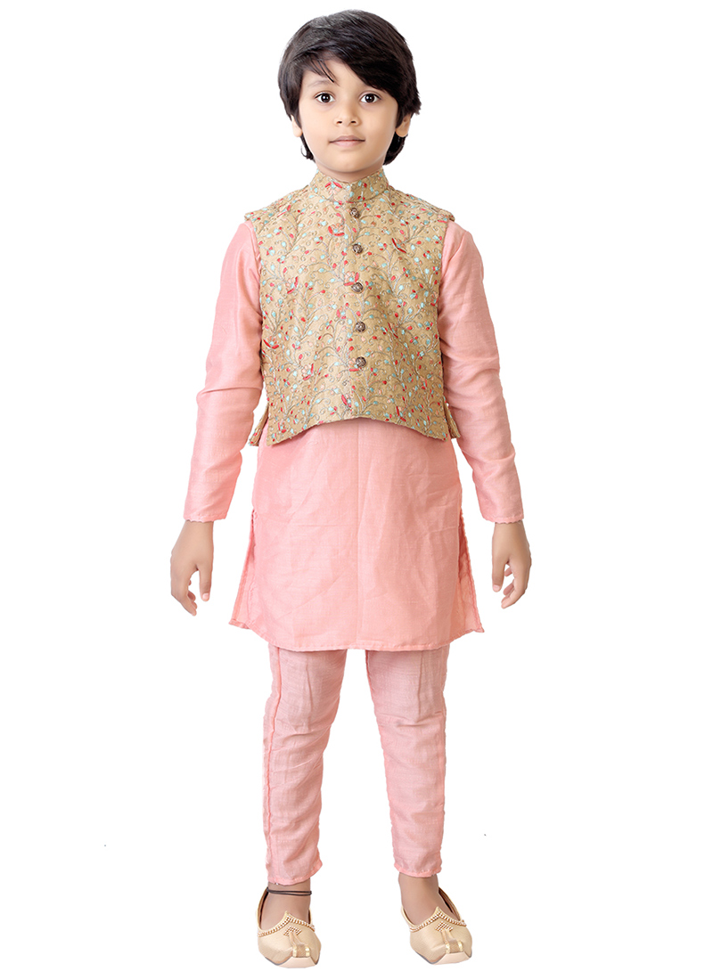 Beige Embroidered N Pink Bandi Set