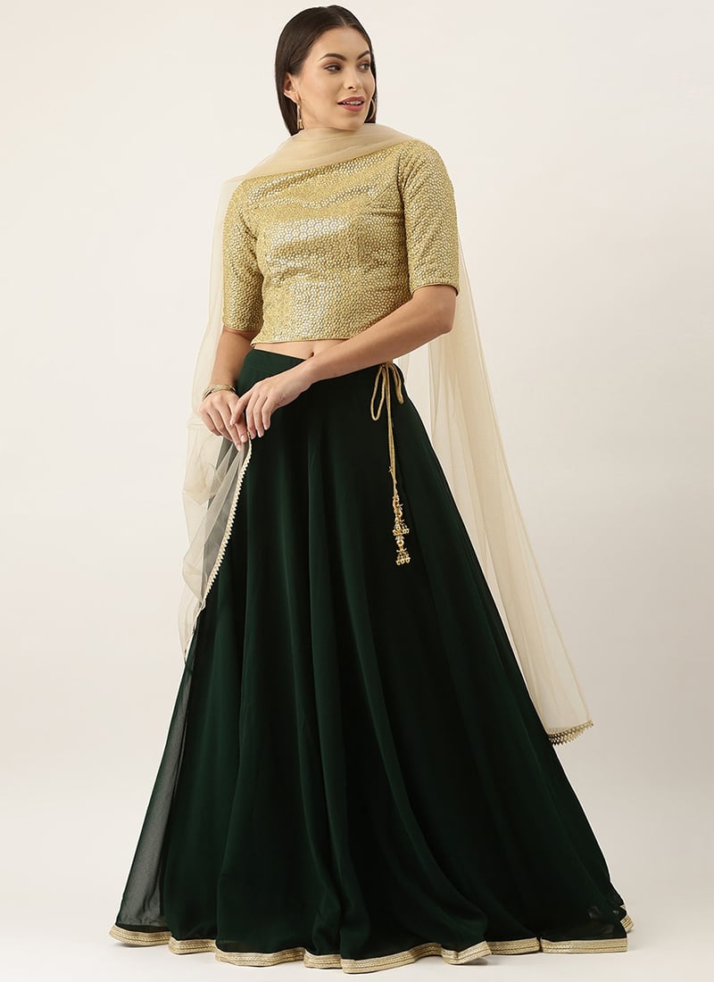 Beige Embroidery N Green Georgette Lehenga Festive Wear