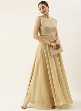 Beige Georgette High N Low Full Circular Skirt