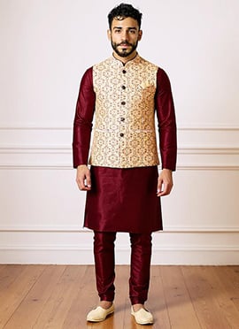 Beige Maroon Art Silk Bandi Set