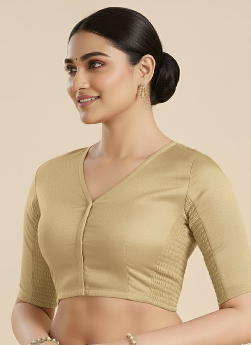 Beige Muslin Smocking Blouse Party Wear