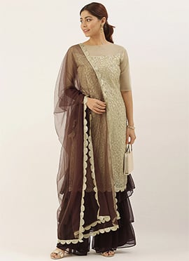 Beige N Brown Embroidered Gharara Set