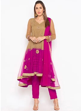 Beige N Pink Straight Pant Suit