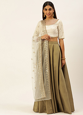 Beige N Prairie Sand Umbrella Lehenga