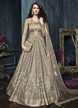 Beige Net A Line Lehenga