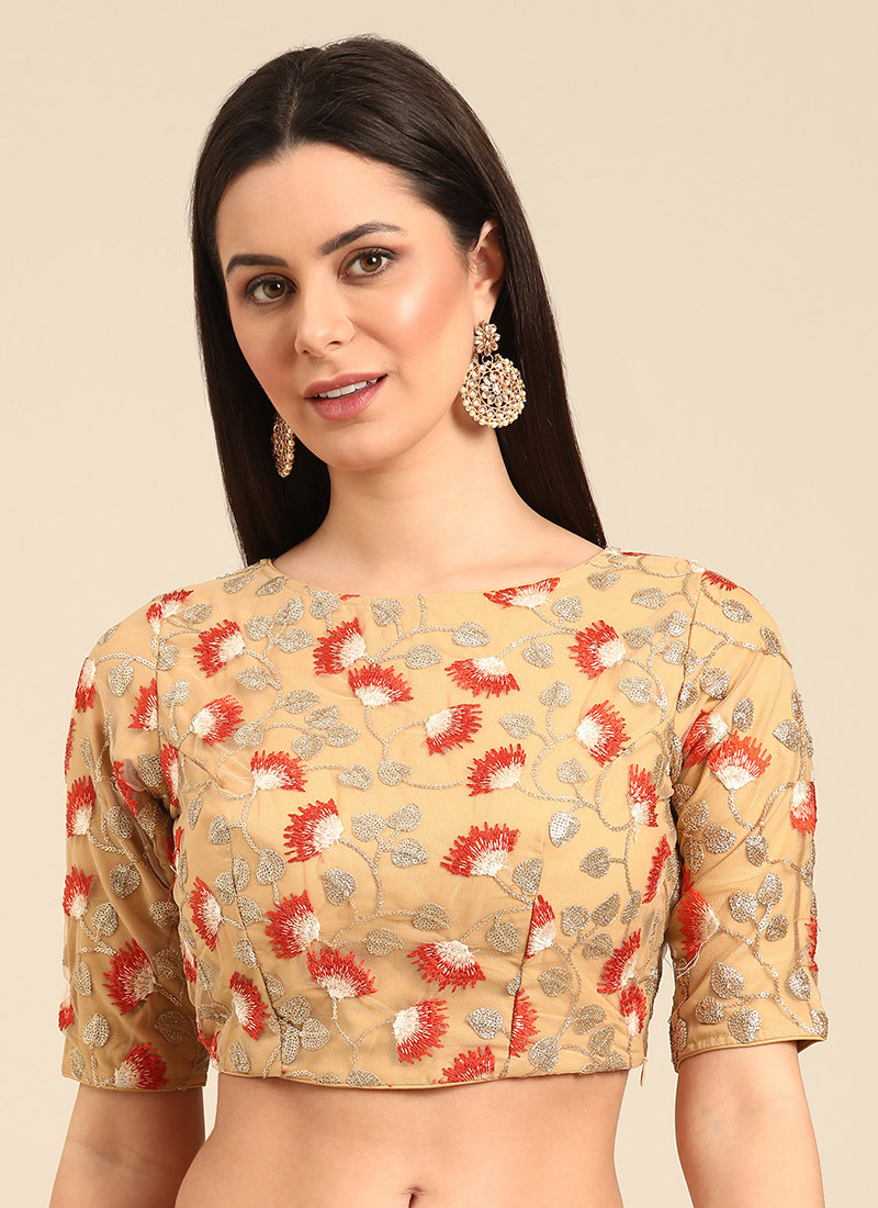 Beige Net Embroidered Blouse