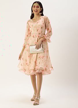 Teen Girls Beige Organza Ruffle Dress