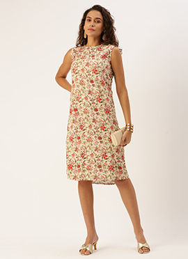 Beige Rayon Print Dress