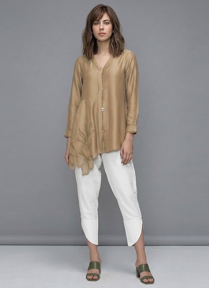Beige Rayon Satin Co Ord Set After Six Wear
