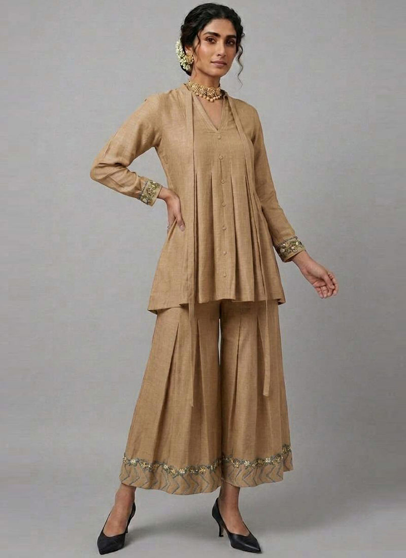 Beige Sand Dune Grace Rayon Cotton Co Ord Set After Six Wear