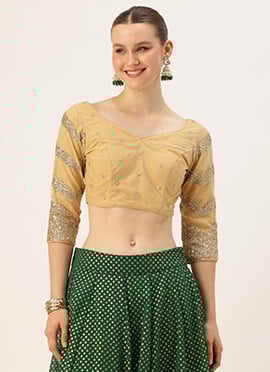 Beige Sequins Embroidered Net Blouse