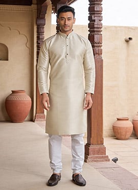 Beige Silk Kurta Pyjama For Men