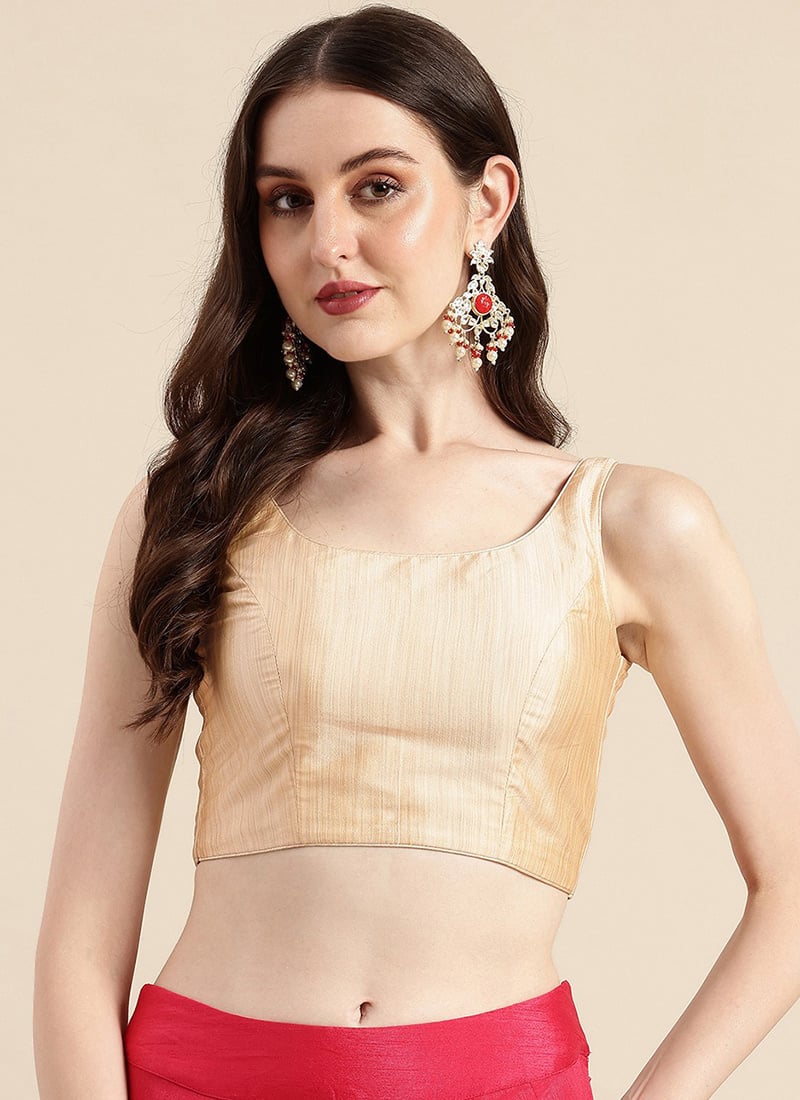 Beige Taffeta Sleeveless Blouse Festive Wear