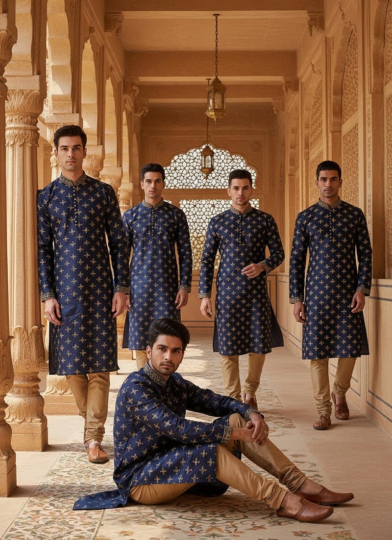 Berry Blue Dhupion Embroidered Silk Kurta Pyjama