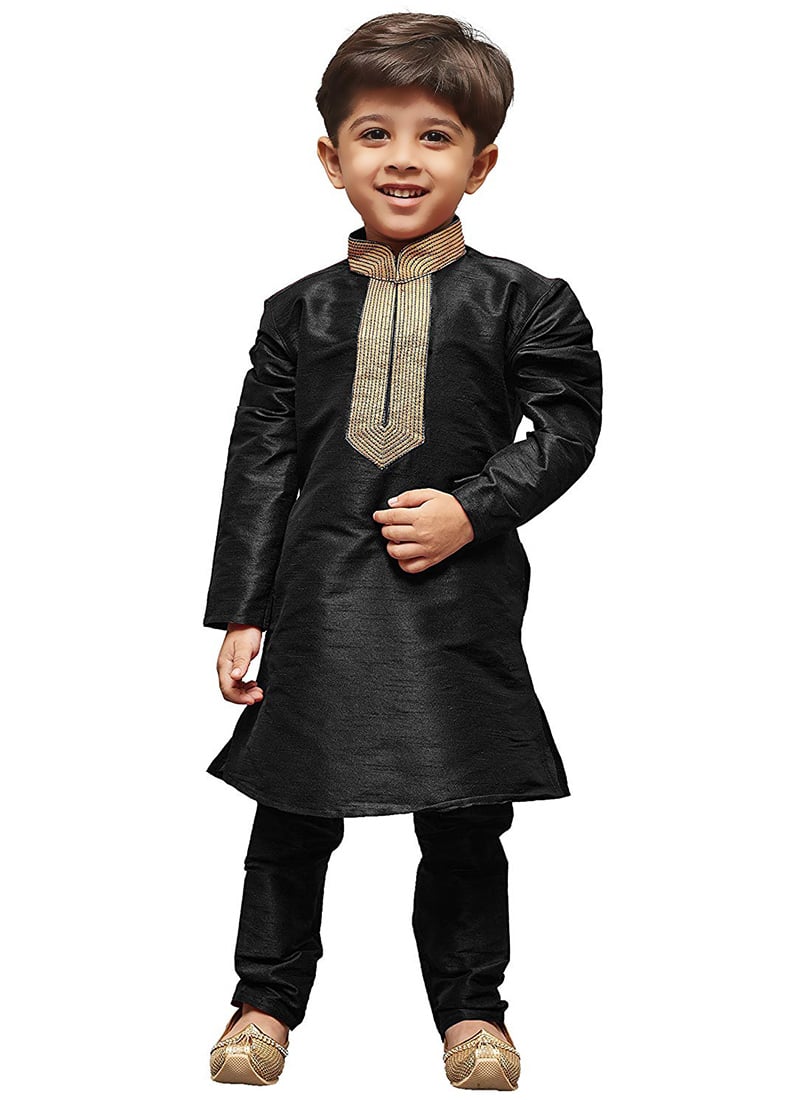 Black Art Dupion Silk Kurta Pyjama