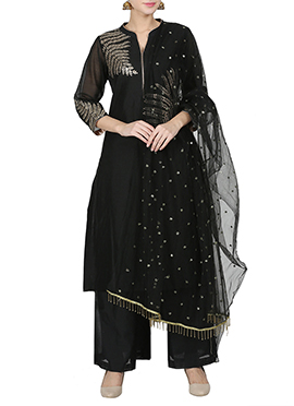 Black Art Silk Palazzo Suit