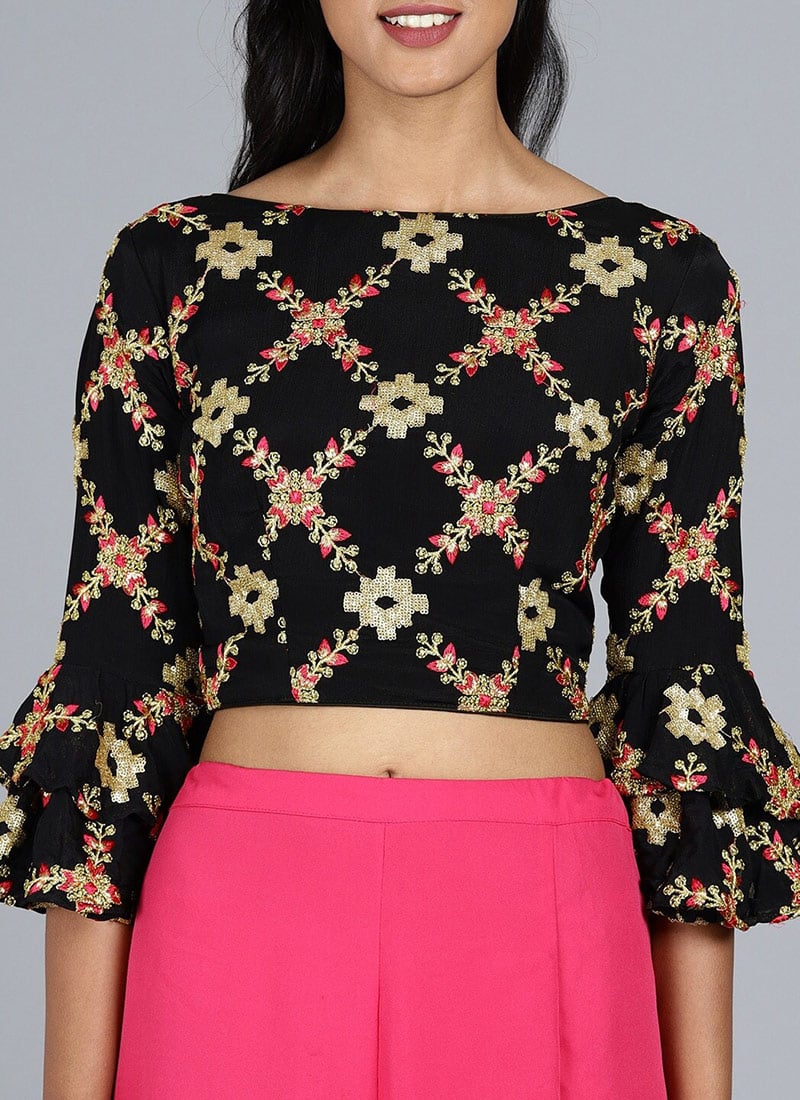 Black Chinon Embroidered Blouse