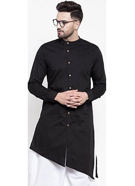 Black Cotton Soild Stitched Kurta