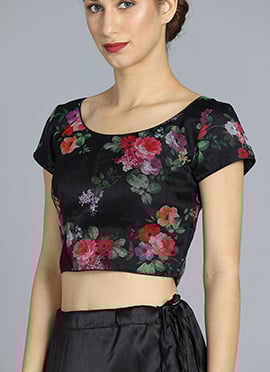 Black Digital Printed Organza Blouse