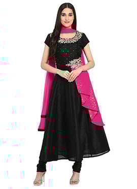 Black Embroidered Anarkali Suit