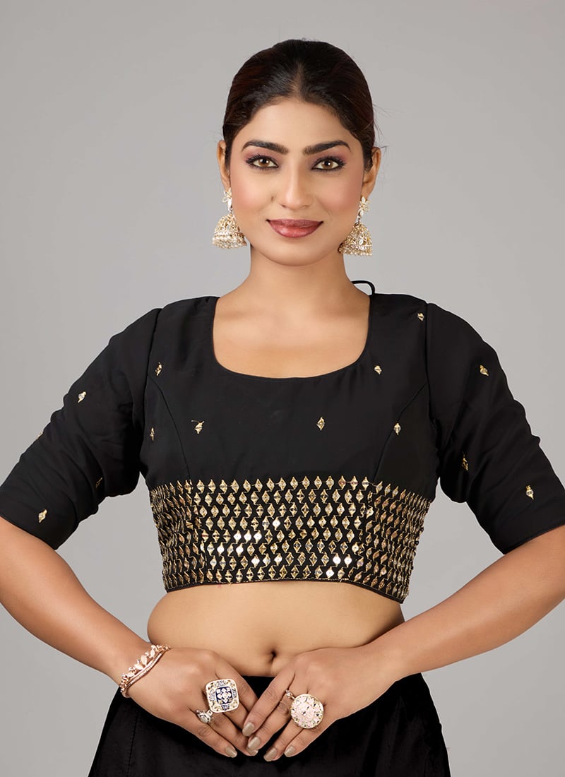 Black Embroidered Georgette Blouse Festive Wear