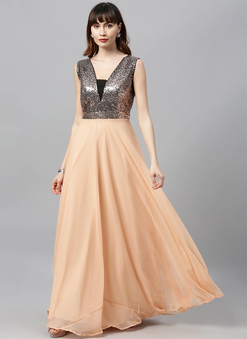 Black Embroidered Georgette Floor Length Gown Party Wear