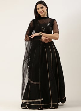 Black Embroidered Kali Lehenga Set