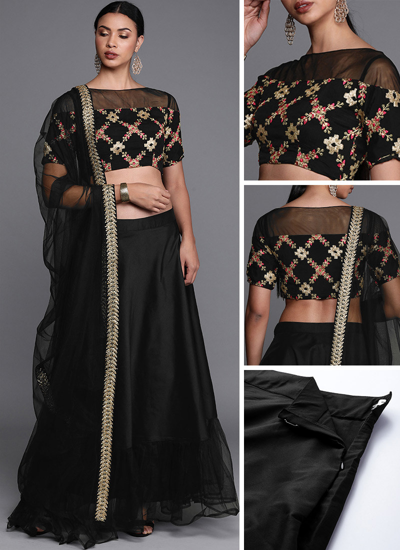 Black Embroidered Knife Pleat Lehenga Party Wear