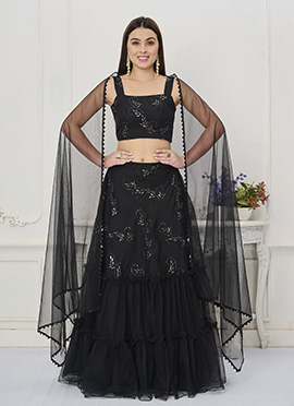 Black Embroidered Organza Lehenga