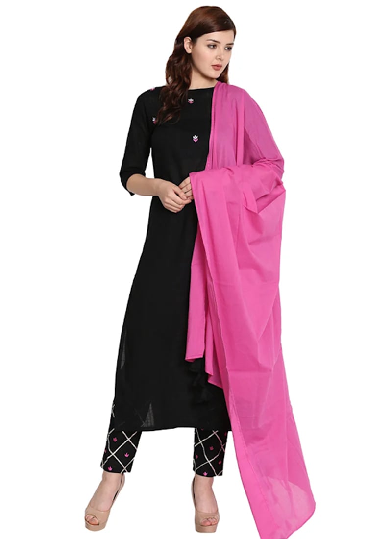 Black Embroidered Straight Pant Suit