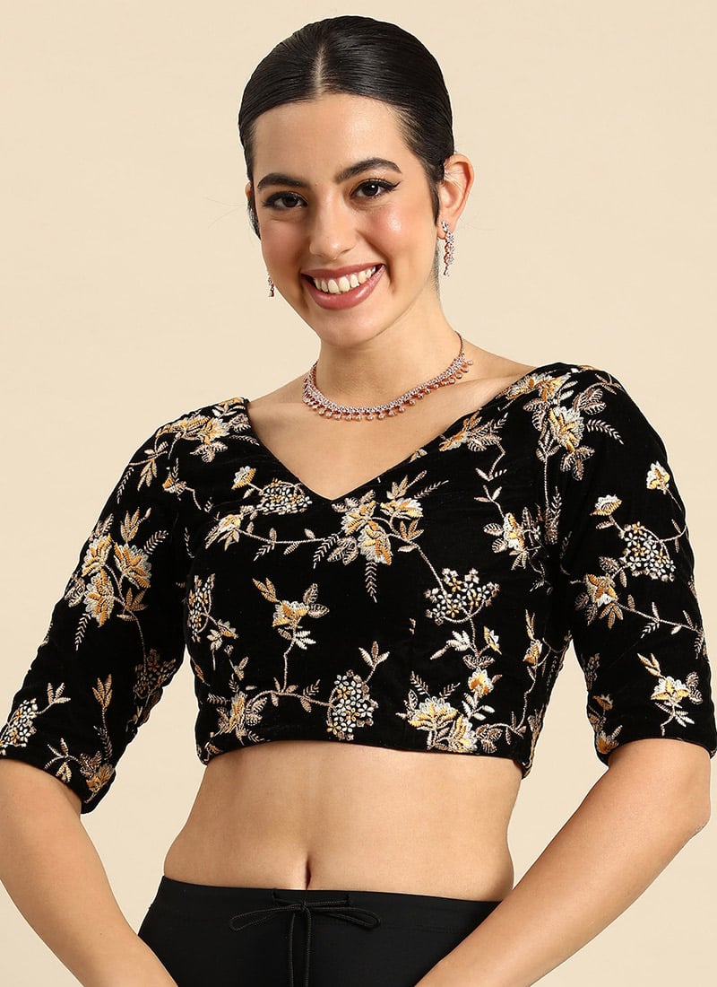 Shop Black Embroidered Velvet Blouse Festive Wear Online at Best Price