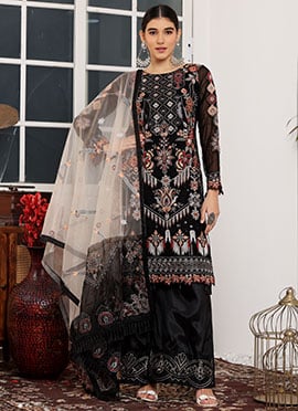 Black Faux Georgette Embroidered Pakistani Suit