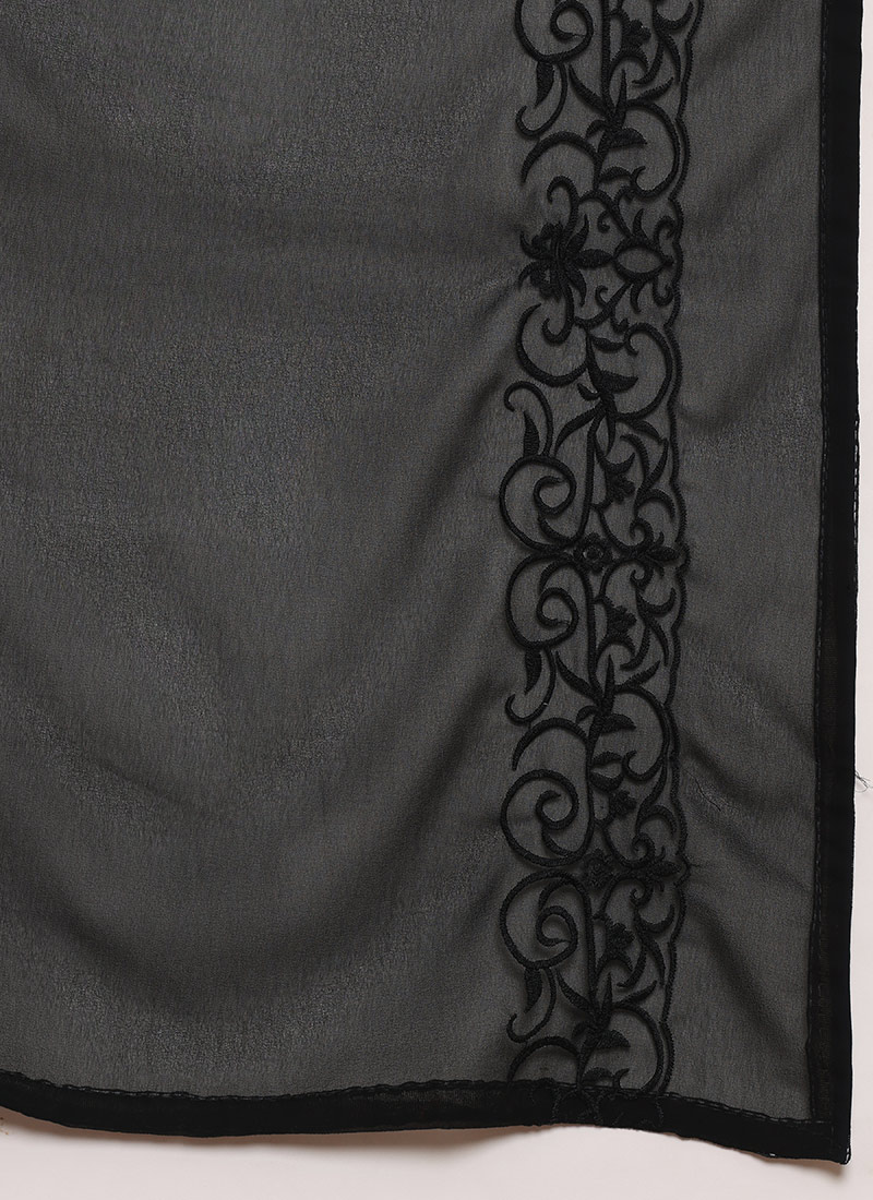 Faux Georgette Black And White Round Kurti Pair For Women