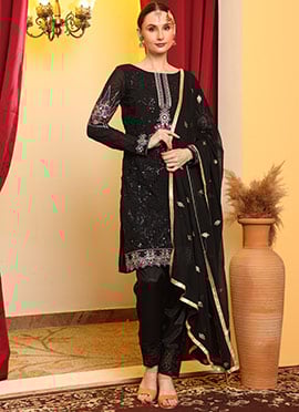 Black Faux Georgette Sequins Pakistani Suit