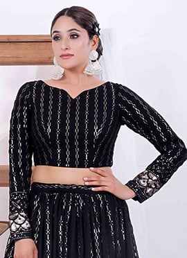 Black Georgette Embroidered Boat Neck Blouse