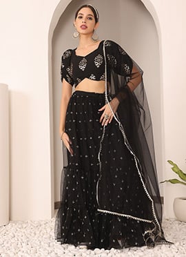 Black Georgette Embroidered Lehenga