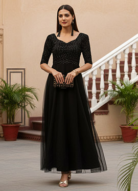 Black Georgette Embroidered N Net Dress